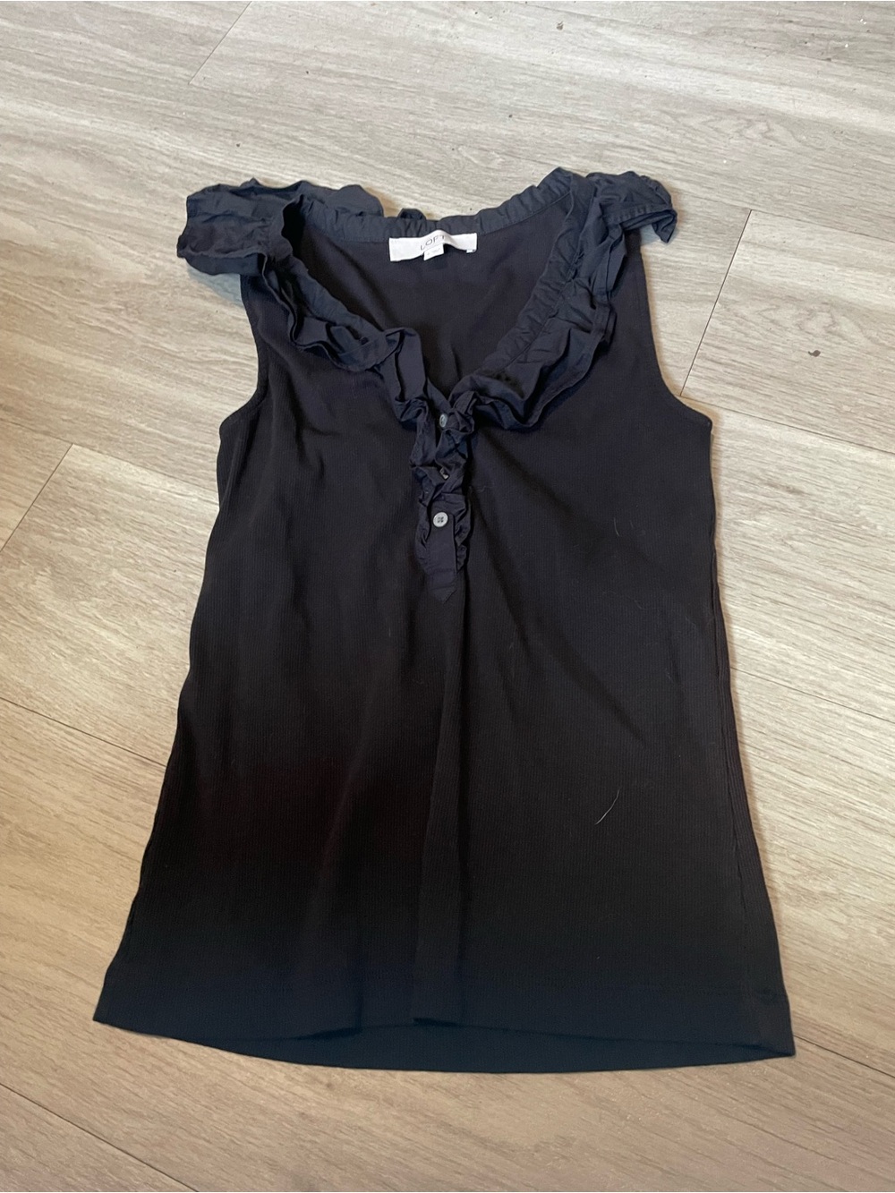 LOFT Black Sleeveless Ruffle V-Neck Blouse